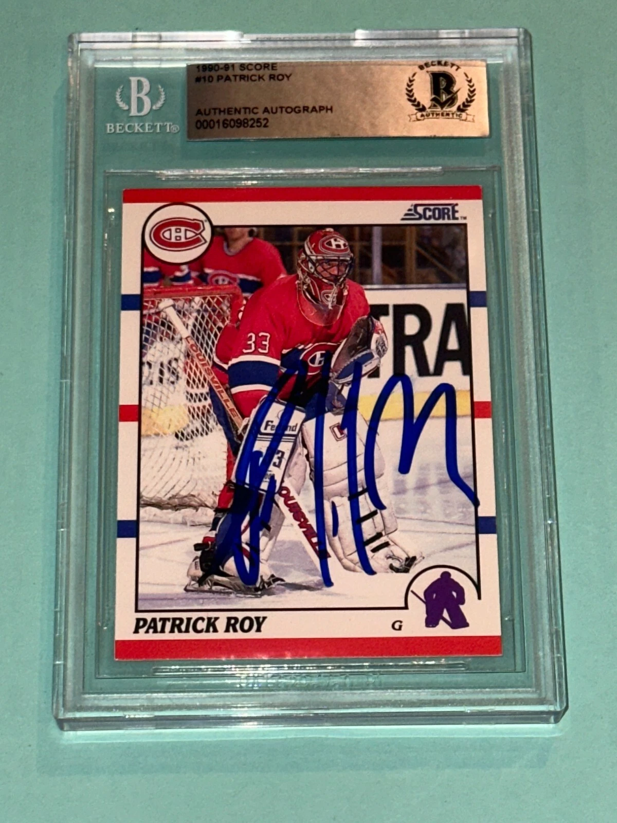 PATRICK ROY Signed 1990-91 SCORE Card #10 Beckett BAS