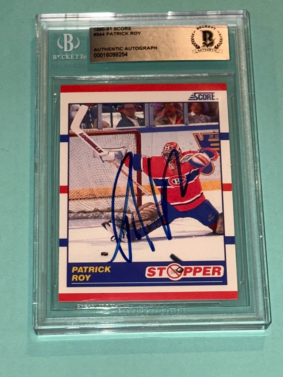 PATRICK ROY Signed 1990-91 SCORE Card #344 Beckett BAS