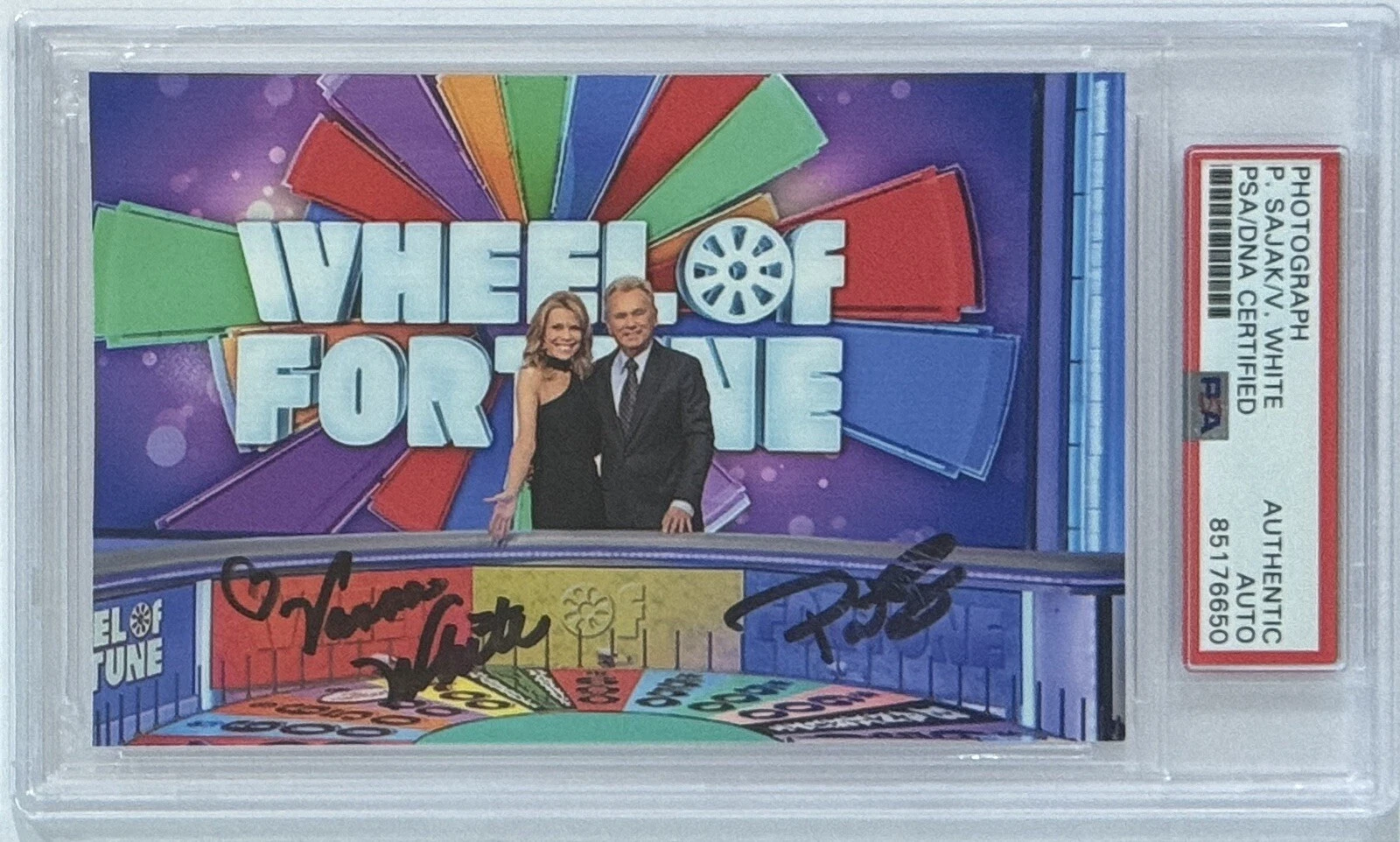 PAT SAJAK & VANNA WHITE WHEEL OF FORTUNE SIGNED PICTURE PSA DNA COA AUTOGRAPH
