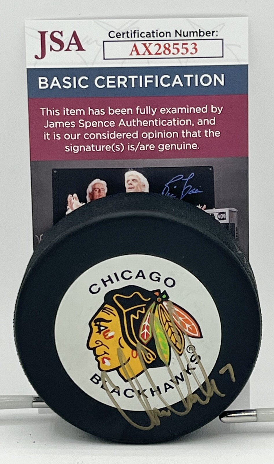 Chris Chelios signed Chicago Blackhawks Puck autographed JSA