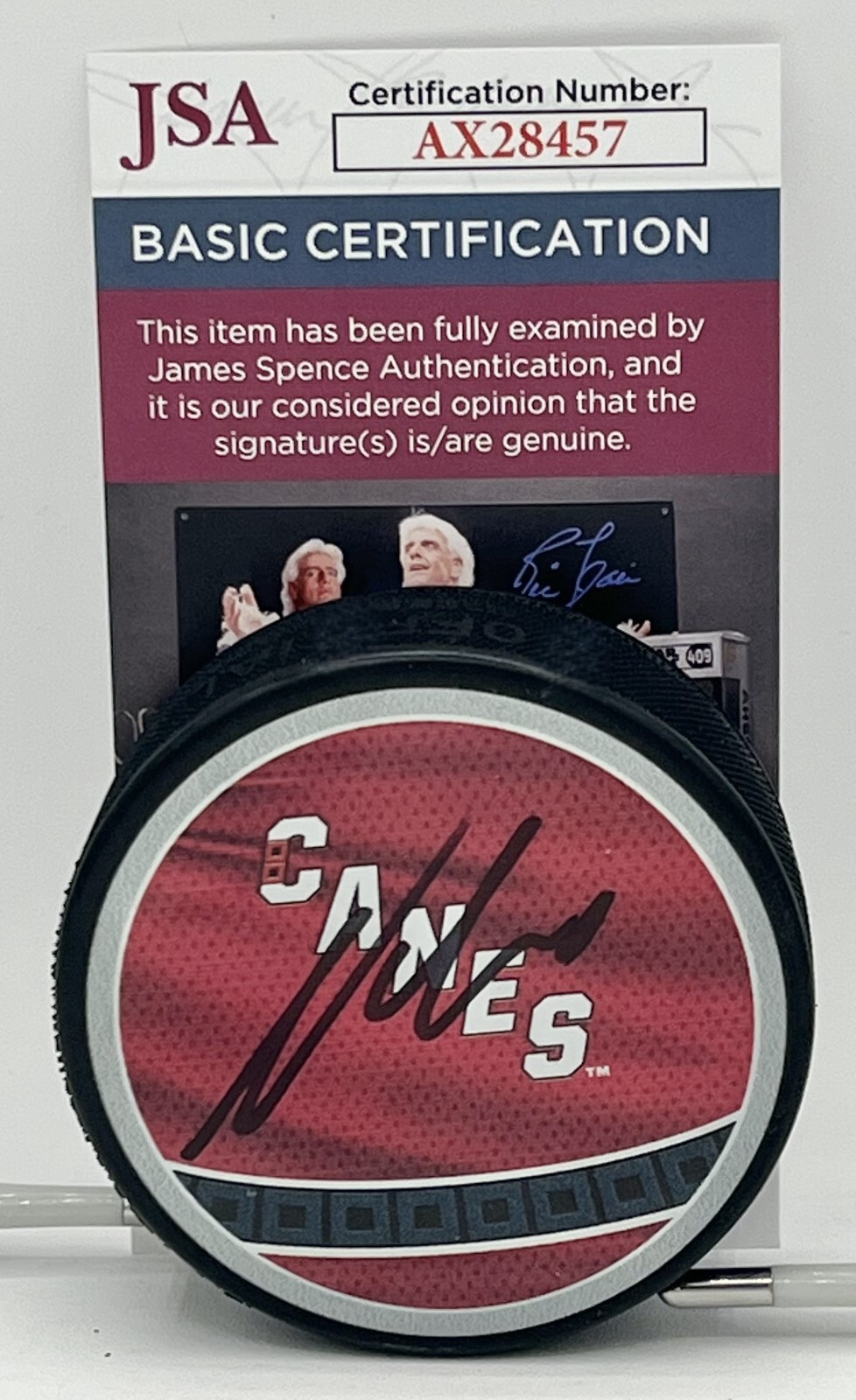 Martin Necas signed Carolina Hurricanes Reverse Retro Puck autographed JSA