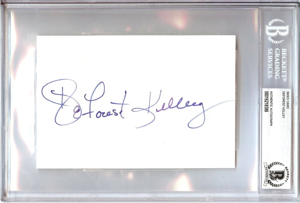 DeForest Kelley Signed Autographed Index Card Star Trek Bones BAS Encased 8588