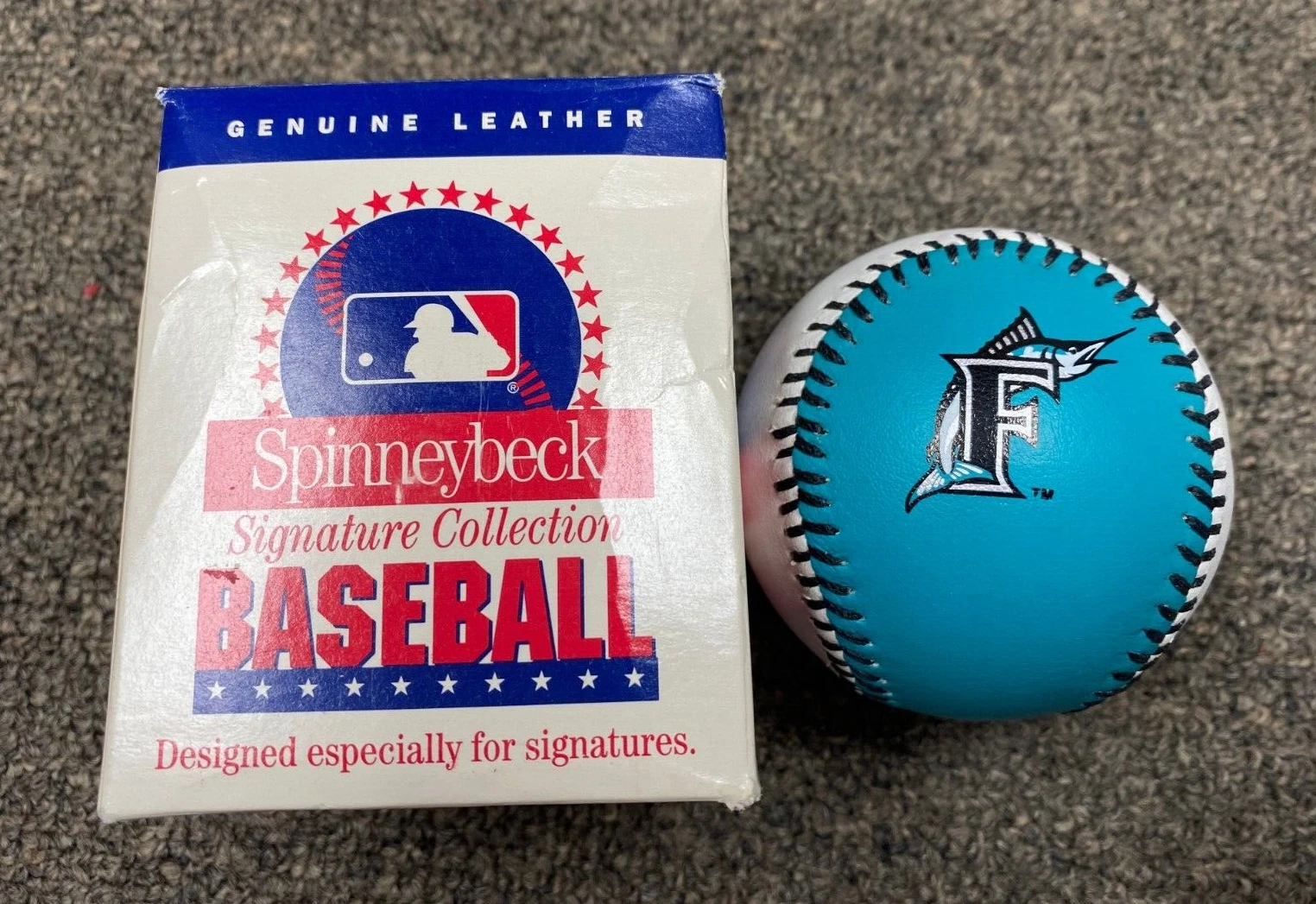 VINTAGE SPINNEYBECK COOPERTOWN COLLECTION FL MARLINS SOUVENIR BASEBALL W/BOX COLLECTIBLE MEMORABILIA
