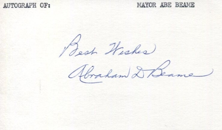 Abraham Beame Mayor of New York Comptroller Fiscal Crisis Signed Autograph
