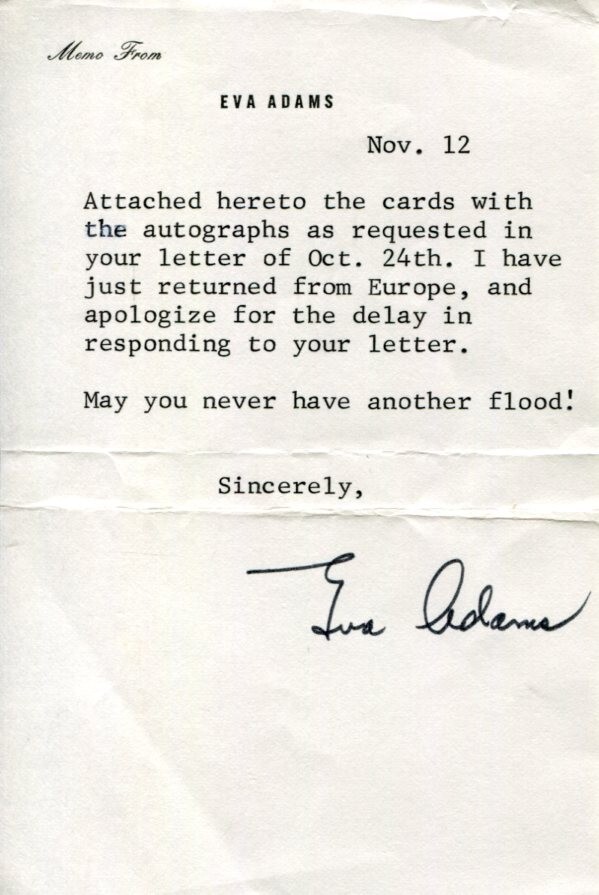 Eva Adams 2nd Female Director Of The United States US Mint Signed Autograph Note