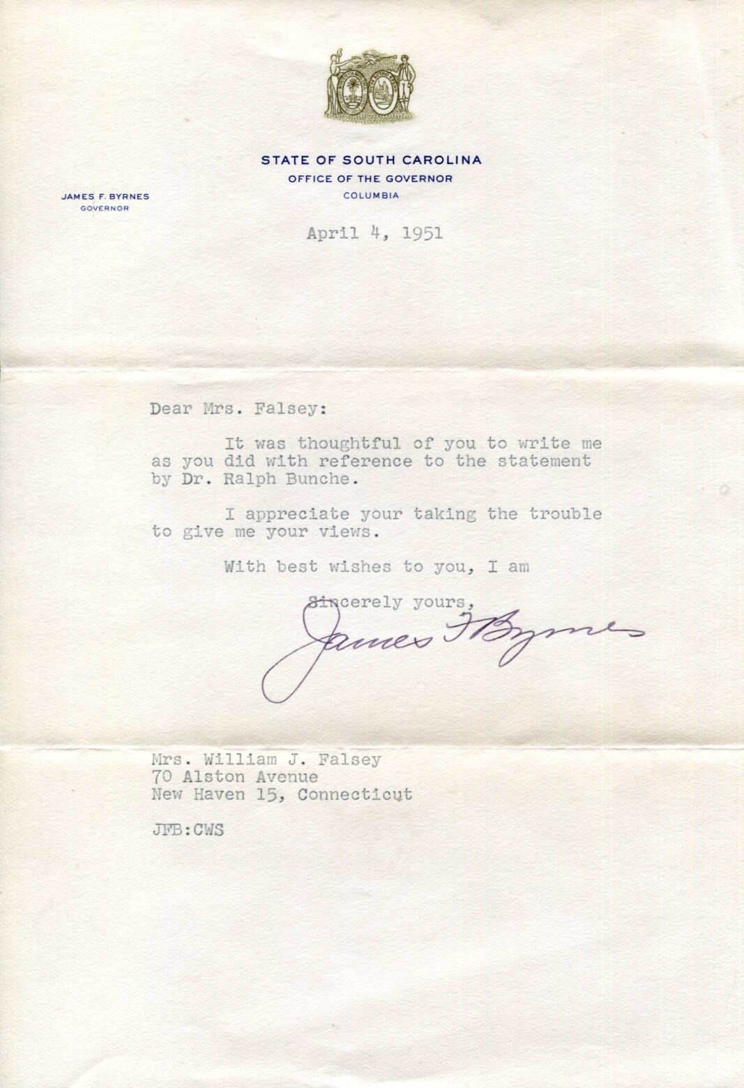 James F. Byrnes US Secretary of State Supreme Court Justice Signed Autograph TSL