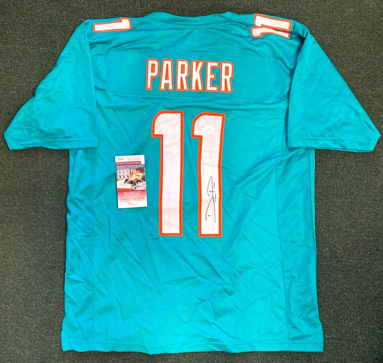 DEVANTE PARKER MIAMI DOLPHINS SIGNED AUTOGRAPH CUSTOM TEAL JERSEY SZ XL JSA **