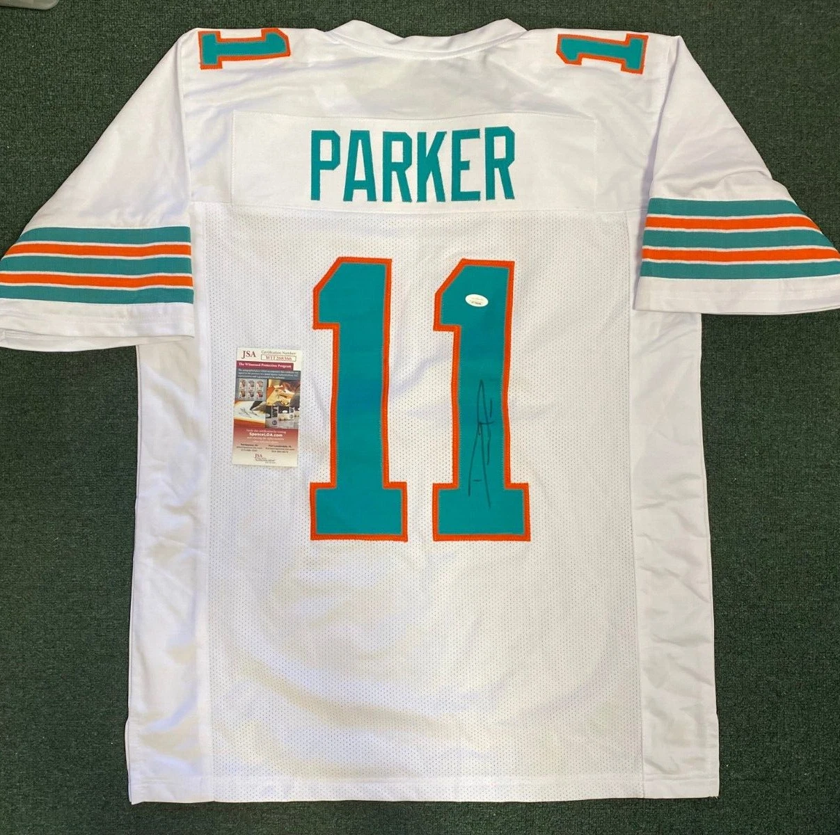 DEVANTE PARKER MIAMI DOLPHINS SIGNED AUTOGRAPH CUSTOM WHITE JERSEY SZ XL JSA *