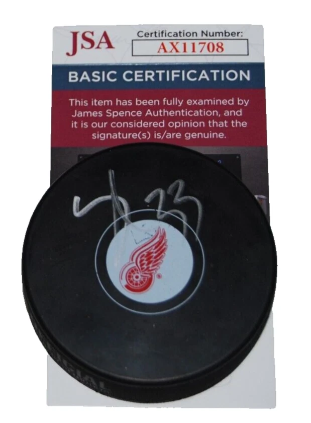 SEBASTIAN COSSA signed (DETROIT RED WINGS) souvenir Hockey puck JSA AX11708