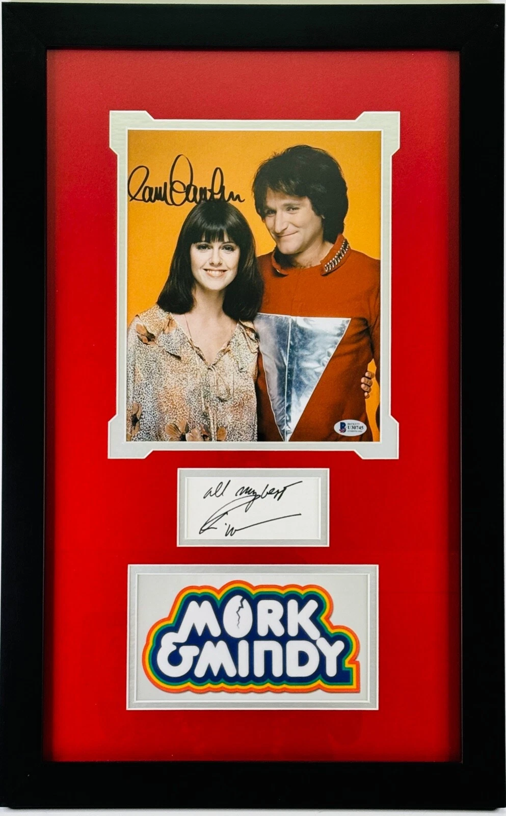 MORK & MINDY ROBIN WILLIAMS PAM DAWBER Framed Signed JSA Beckett COA