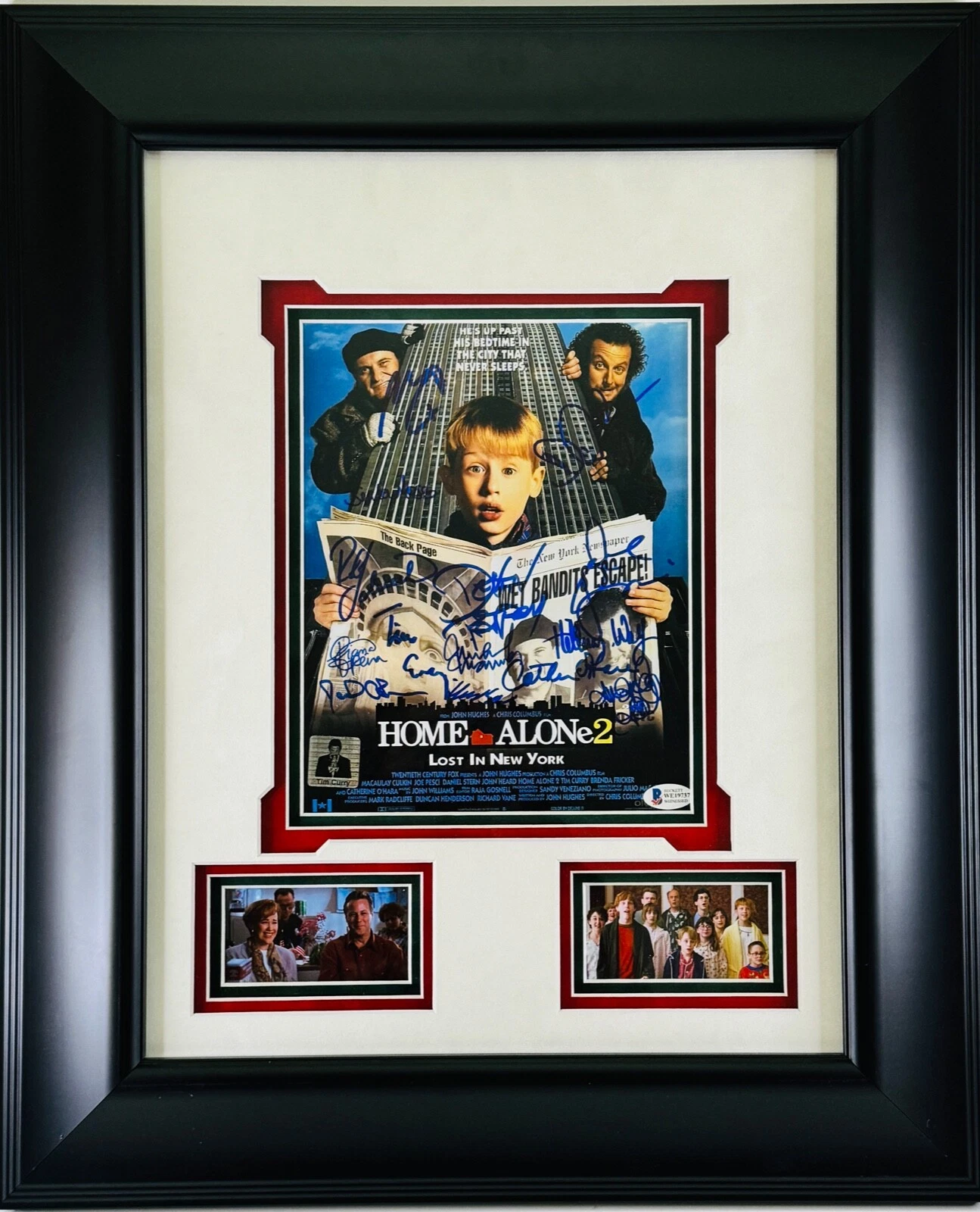 HOME ALONE 2 M. Culkin Tim Curry O' Hara Pesci Stern +9 Signed Framed Photo BAS