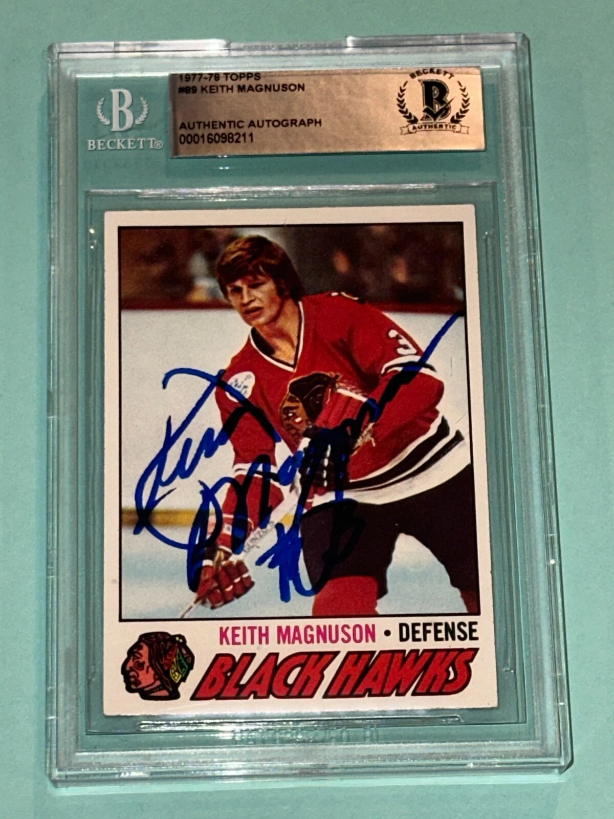 KEITH MAGNUSON Signed 1977-78 TOPPS Card 89 Beckett BAS