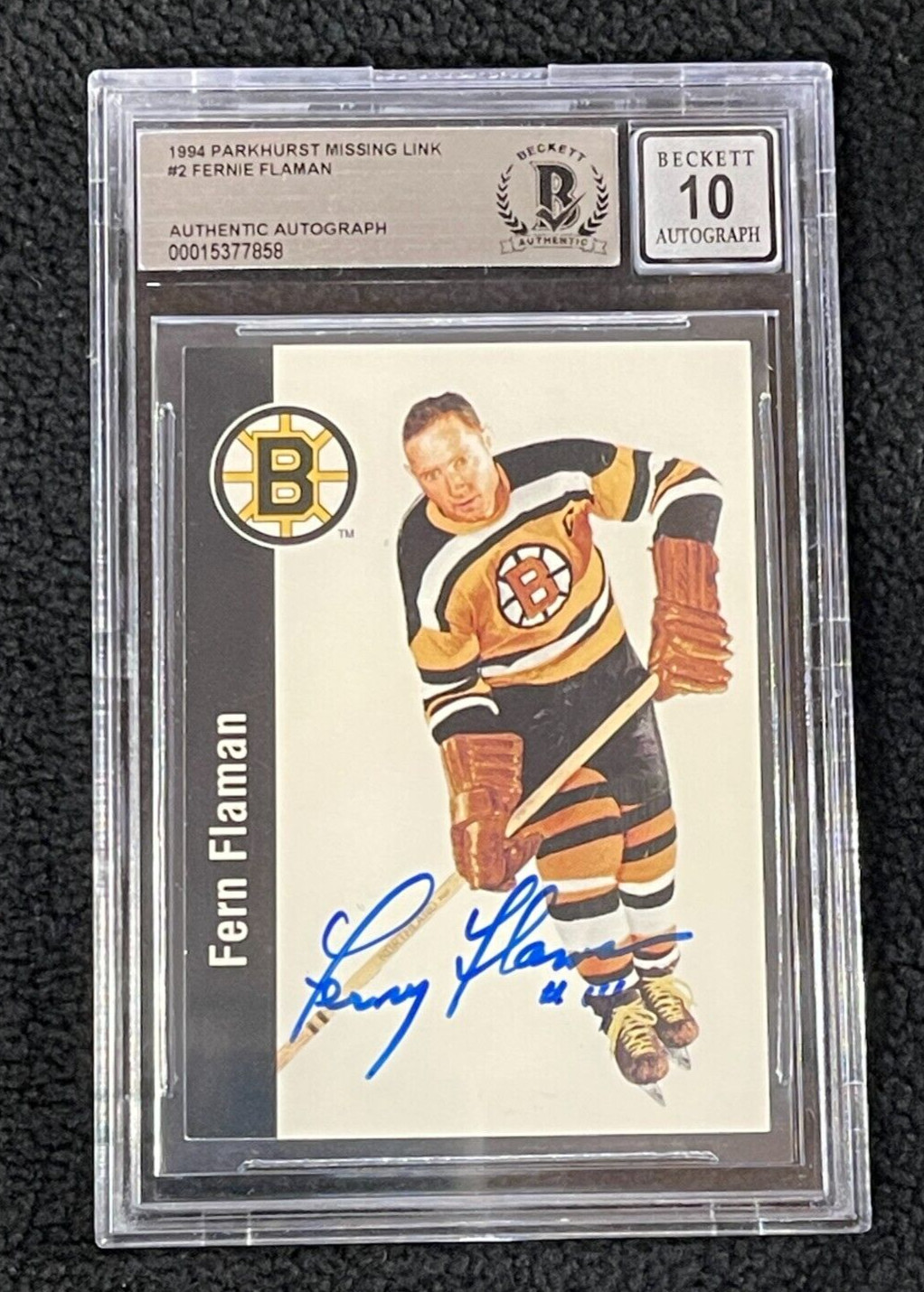 Fern Flaman Signed 1994 Parkhurst Missing Link Card #2 Beckett Certified Auto 10
