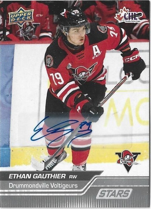 Ethan Gauthier Signed 2023-24 Upper Deck CHL Auto Hockey Card #331 Voltiguers
