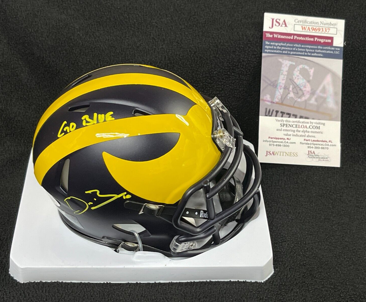Devin Bush Signed & Inscribed Michigan Wolverines Mini Helmet JSA COA