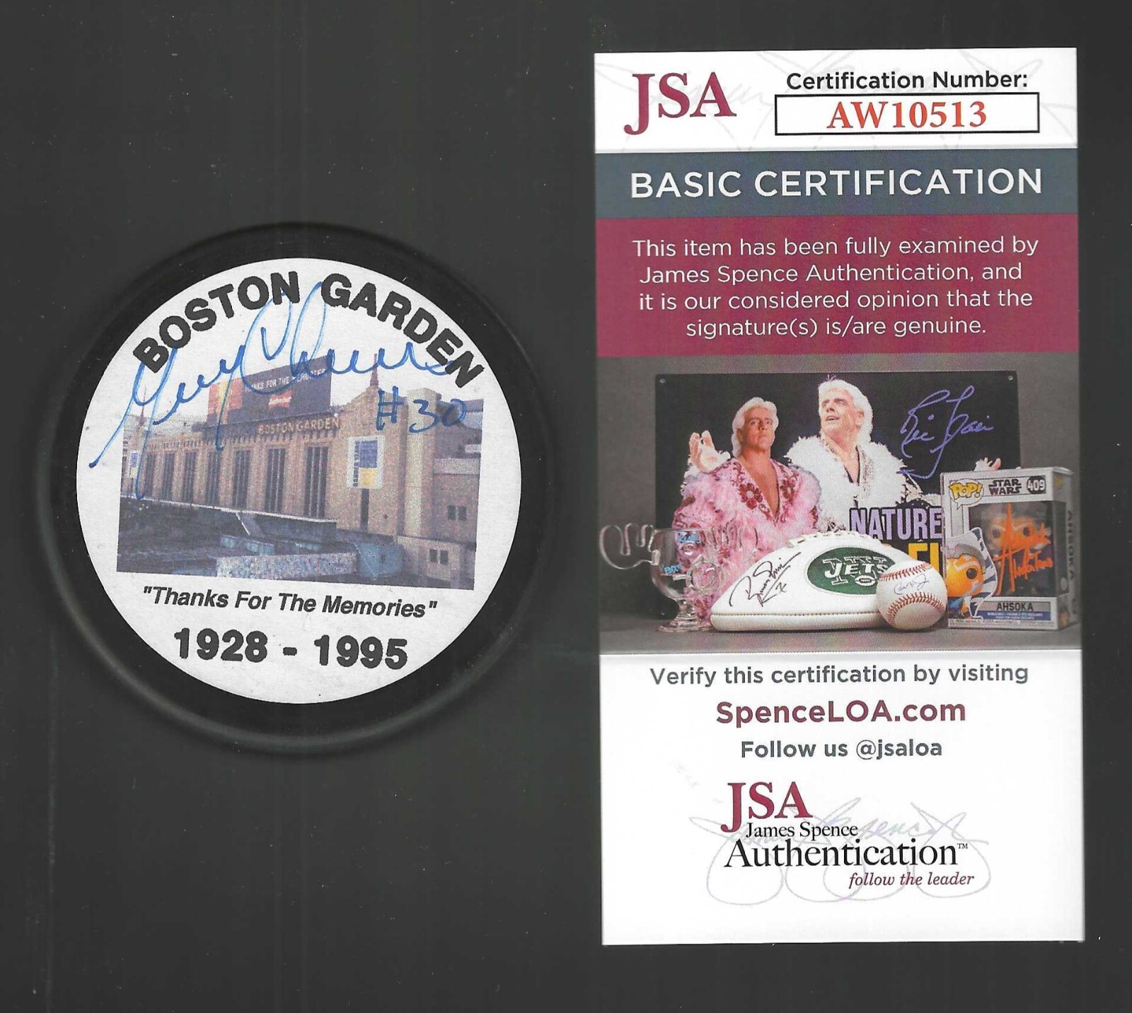 Gerry Cheevers Signed Boston Bruins Boston Garden Puck JSA COA