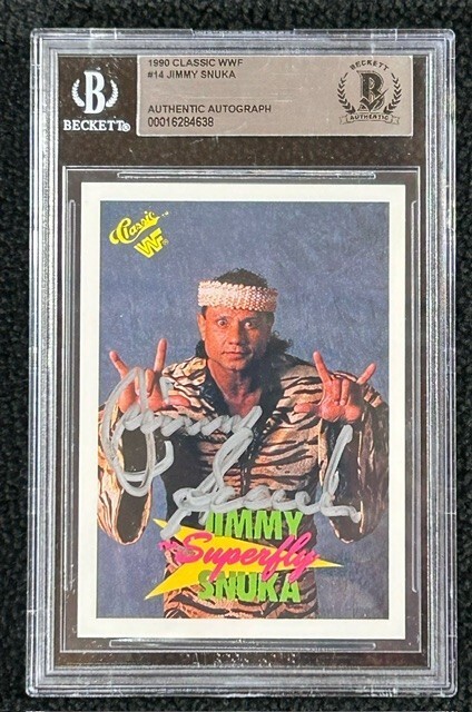 JIMMY SUPERFLY SNUKA SIGNED 1990 CLASSIC WWF CARD #14 WWE BECKETT CERTIFIED COLLECTIBLE MEMORABILIA