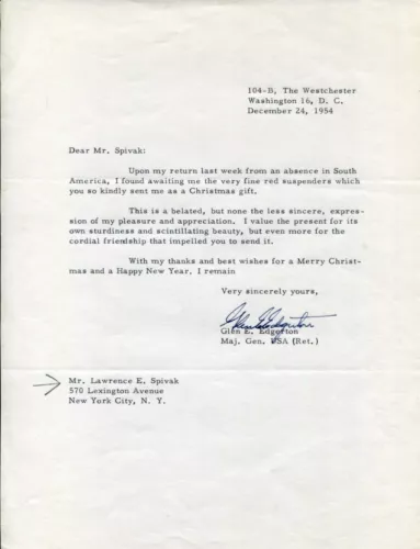 ARMY GENERAL GLEN EDGAR EDGERTON GOVERNOR PANAMA CANAL ZONE SIGNED AUTOGRAPH TSL COLLECTIBLE MEMORABILIA