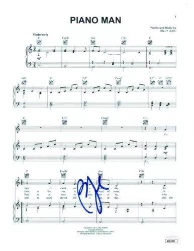 BILLY JOEL SIGNED AUTOGRAPH PIANO MAN SHEET MUSIC – THE STRANGER SINGER JSA COA COLLECTIBLE MEMORABILIA