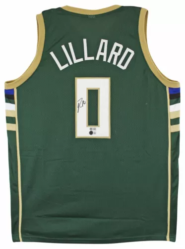 DAMIAN LILLARD AUTHENTIC SIGNED GREEN PRO STYLE JERSEY AUTOGRAPHED BAS WITNESSED COLLECTIBLE MEMORABILIA