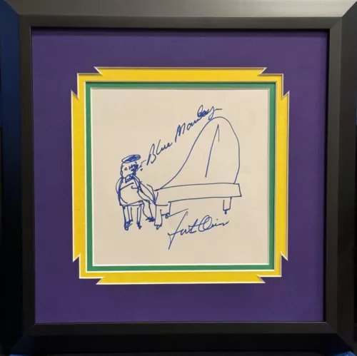 FATS DOMINO FRAMED SIGNED AUTOGRAPH WITH HAND-DRAWN SKETCH JSA COA BLUE MONDAY COLLECTIBLE MEMORABILIA
