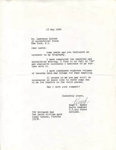 GENERAL HUGH J. KNERR WWII EIGHTH AIR FORCE VIII AIR FORCE SERV SIGNED AUTOGRAPH COLLECTIBLE MEMORABILIA