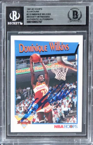 HAWKS DOMINIQUE WILKINS AUTHENTIC SIGNED 1991 HOOPS SLAM DUNK #2 CARD BAS SLAB COLLECTIBLE MEMORABILIA