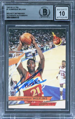 HAWKS DOMINIQUE WILKINS AUTHENTIC SIGNED 1993 ULTRA #7 CARD AUTO 10! BAS SLABBED COLLECTIBLE MEMORABILIA