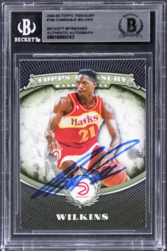 HAWKS DOMINIQUE WILKINS AUTHENTIC SIGNED 2008 TOPPS TREASURY #100 CARD BAS SLAB COLLECTIBLE MEMORABILIA