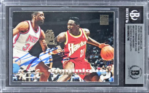 HAWKS DOMINIQUE WILKINS SIGNED 1993 STADIUM CLUB SUPER TEAMS #129 CARD BAS SLAB COLLECTIBLE MEMORABILIA