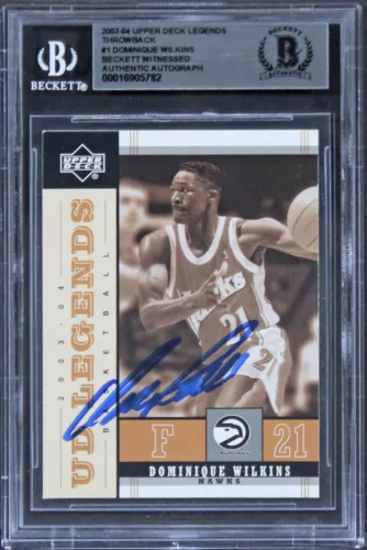 HAWKS DOMINIQUE WILKINS SIGNED 2003 UPPER DECK LEGENDS TB #1 CARD BAS SLABBED COLLECTIBLE MEMORABILIA