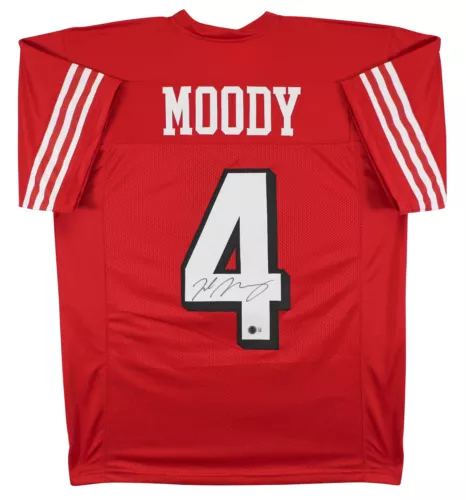 JAKE MOODY AUTHENTIC SIGNED RED PRO STYLE JERSEY W/ DROPSHADOW BAS WITNESSED COLLECTIBLE MEMORABILIA