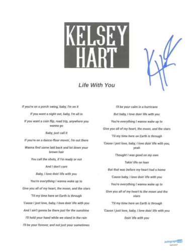 KELSEY HART SIGNED AUTOGRAPH LYRIC SHEET ACOA LIFE WITH YOU COUNTRY STAR