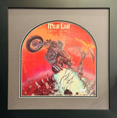 MEAT LOAF BAT OUT OF HELL LP COVER SIGNED FRAMED AUTOGRAPH JSA COA COLLECTIBLE MEMORABILIA