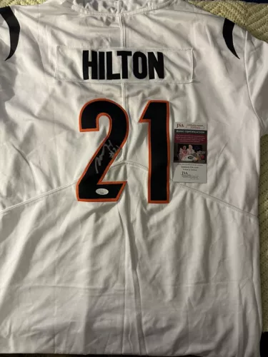 MIKE HILTON SIGNED BENGALS JERSEY STITCHED XL JSA AUTHENTICATION COA COLLECTIBLE MEMORABILIA