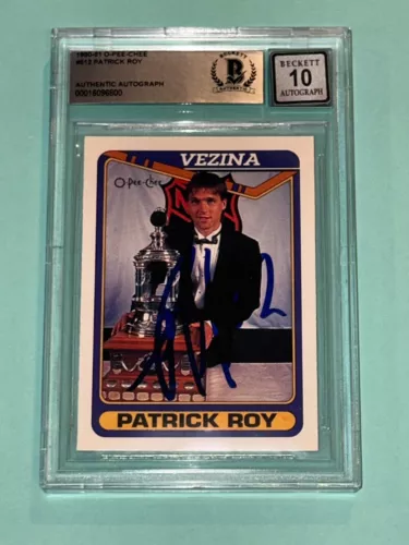 PATRICK ROY SIGNED 1990-91 O-PEE-CHEE CARD #512 BECKETT BAS AUTO 10 COLLECTIBLE MEMORABILIA