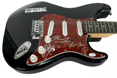 SCORPIONS BAND SIGNED AUTOGRAPH ELECTRIC GUITAR KLAUS MEINE MIKKEY DEE X3 ACOA COLLECTIBLE MEMORABILIA