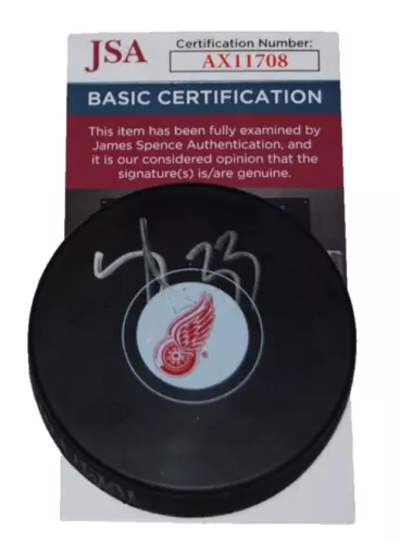 SEBASTIAN COSSA SIGNED (DETROIT RED WINGS) SOUVENIR HOCKEY PUCK JSA AX11708 COLLECTIBLE MEMORABILIA