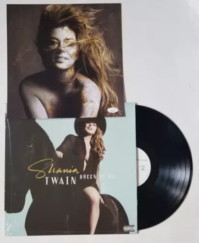 SHANIA TWAIN QUEEN OF ME VINYL RECORD & REAL HAND SIGNED POSTER FLAT #2 JSA COA COLLECTIBLE MEMORABILIA