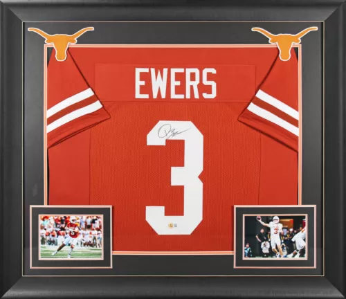 TEXAS QUINN EWERS SIGNED BURNT ORANGE PRO STYLE FRAMED JERSEY BAS WITNESSED COLLECTIBLE MEMORABILIA