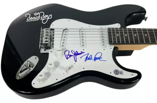 THE BEACH BOYS SIGNED AUTOGRAPH ELECTRIC GUITAR MIKE LOVE BRUCE JOHNSTON BAS COA COLLECTIBLE MEMORABILIA