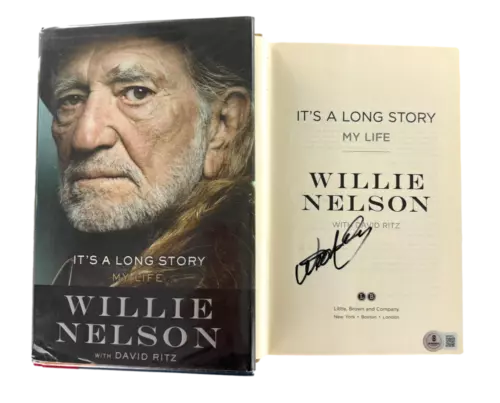 WILLIE NELSON SIGNED AUTOGRAPH IT’S A LONG STORY MY LIFE BOOK W/ BECKETT COA COLLECTIBLE MEMORABILIA
