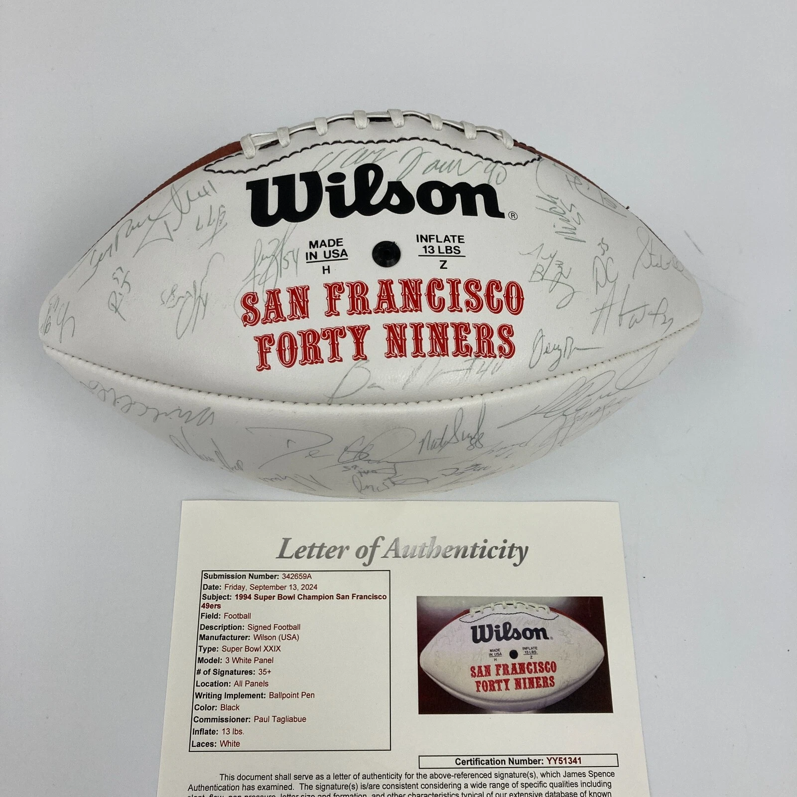 1994 SAN FRANCISCO 49ERS SUPER BOWL XXIX CHAMPS TEAM SIGNED FOOTBALL JSA COA COLLECTIBLE MEMORABILIA