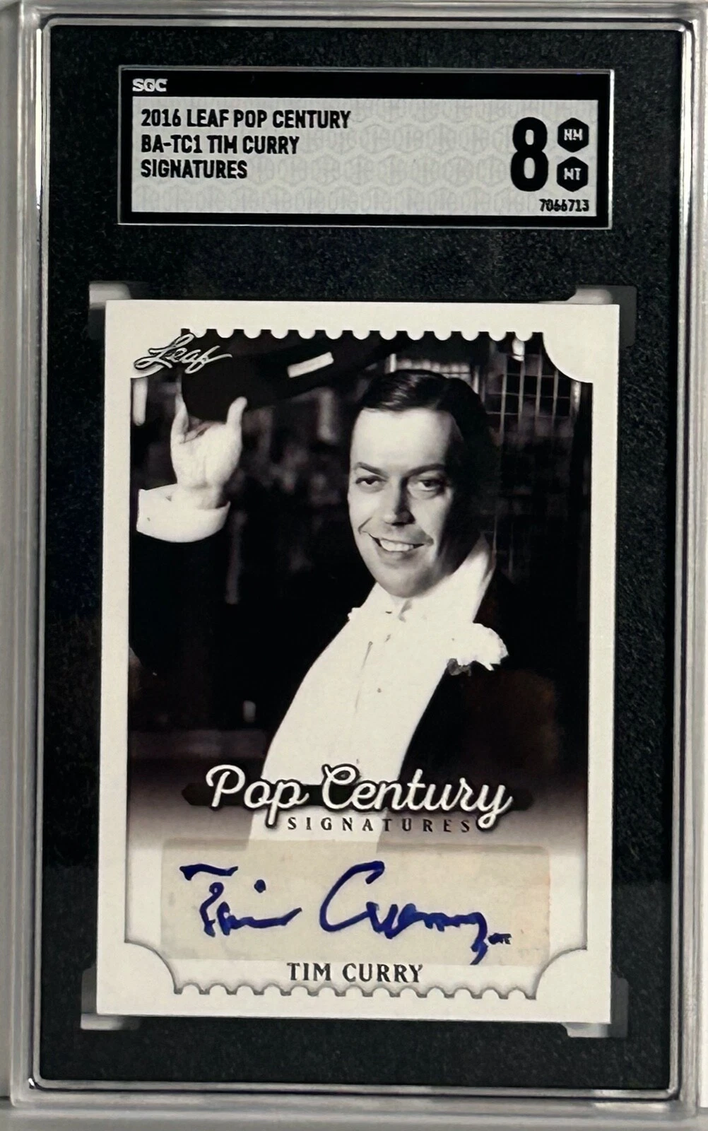 TIM CURRY SIGNED CARD SLABBED ENCAPSULATED 2016 LEAF POP CENTURY NM8 SGC COLLECTIBLE MEMORABILIA