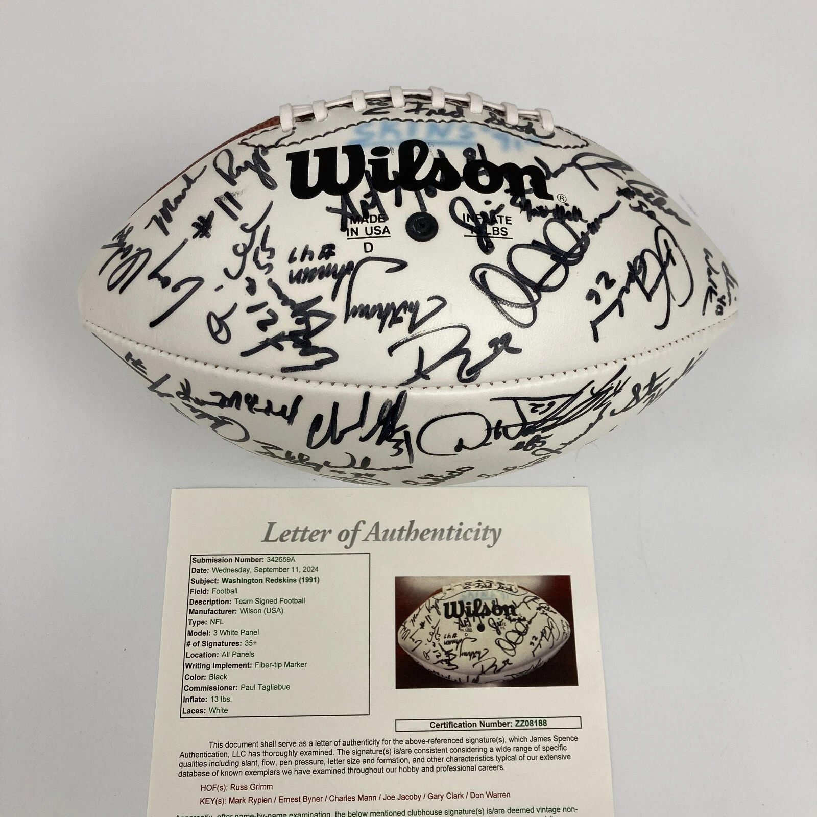 1991 WASHINGTON REDSKINS SUPER BOWL CHAMPS TEAM SIGNED FOOTBALL JSA COA COLLECTIBLE MEMORABILIA