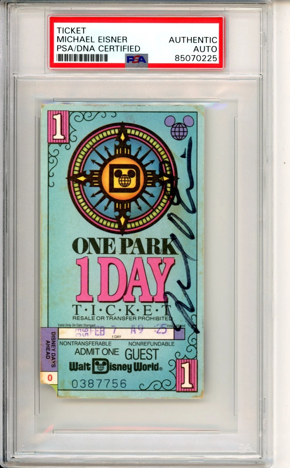 SIGNED 1995 WALT DISNEY WORLD TICKET PSA DNA COA AUTOGRAPHED MICHAEL EISNER CEO