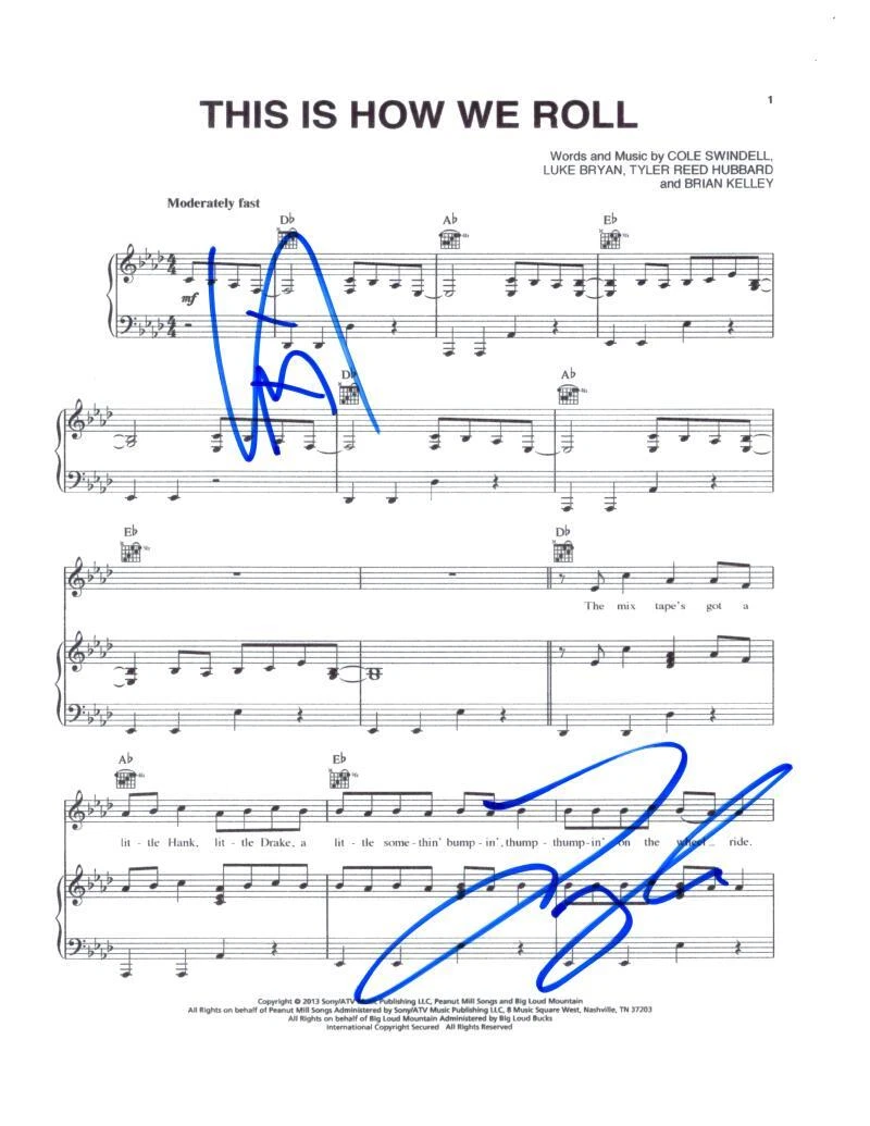 Florida Georgia Line Band x2 Signed Autograph This is How We Roll Sheet Music