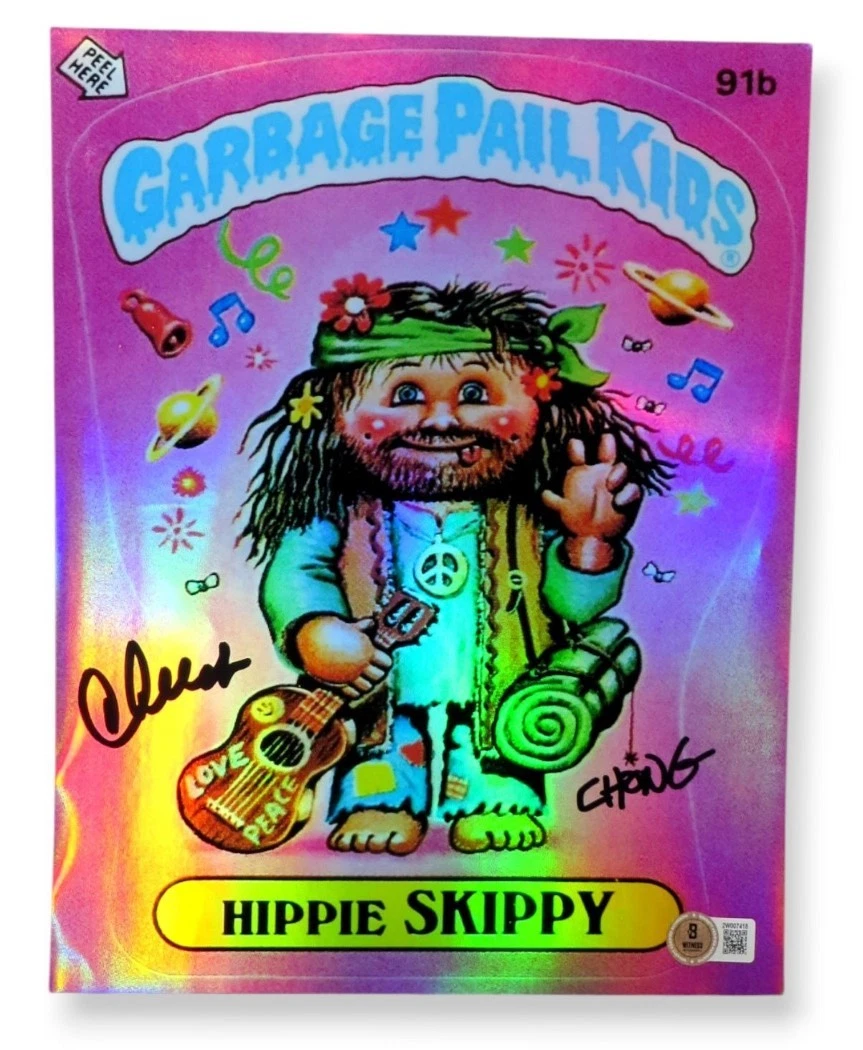 Cheech Marin Tommy Chong Signed Autographed Giant Sticker Garbage Pail Kinds BAS