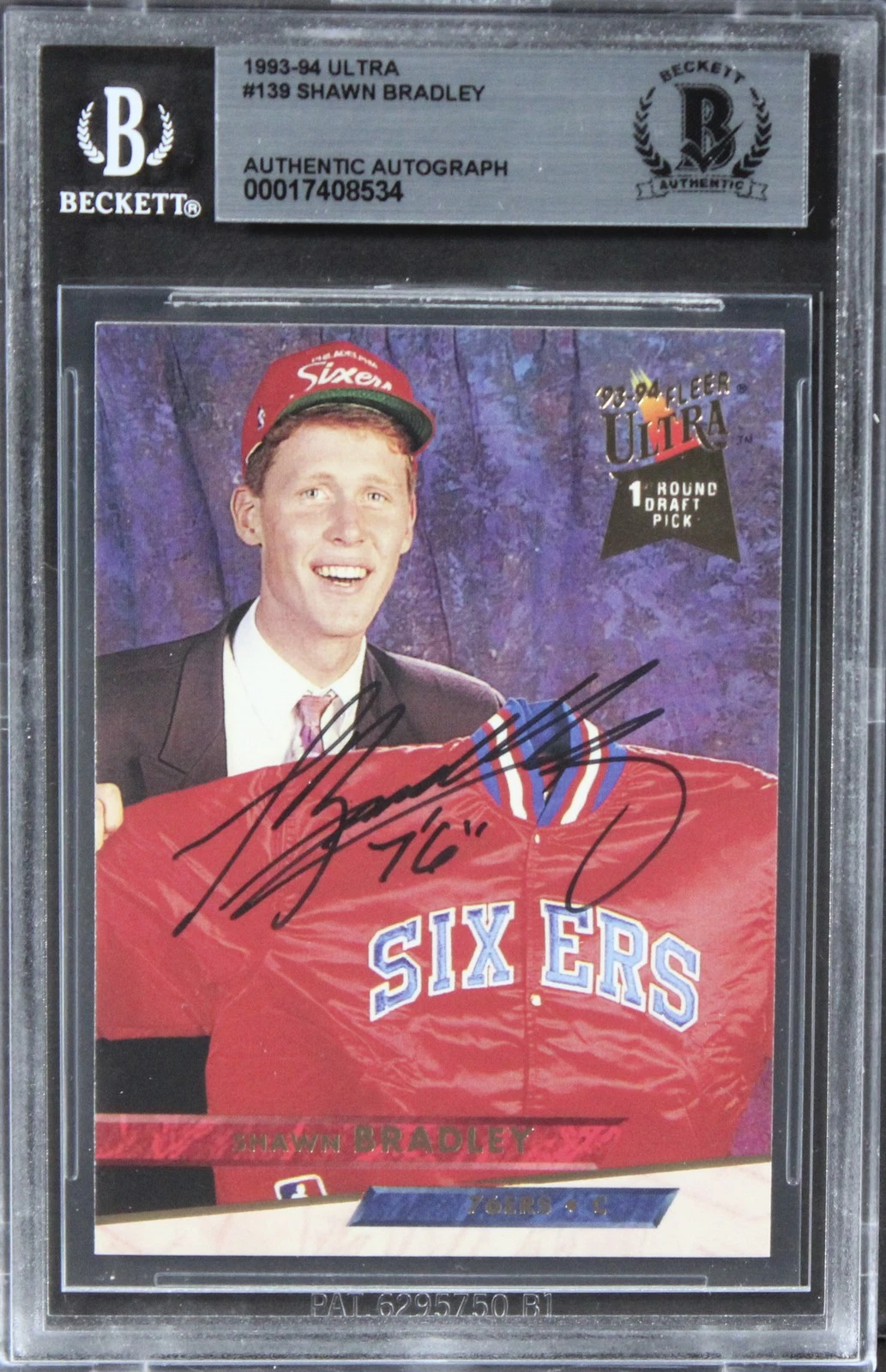 76ERS SHAWN BRADLEY AUTHENTIC SIGNED 1993 ULTRA #139 CARD BAS SLABBED COLLECTIBLE MEMORABILIA