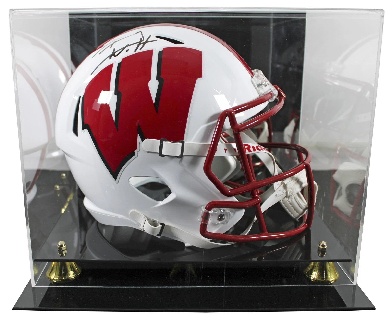 WISCONSIN T.J. WATT SIGNED FULL SIZE SPEED REP HELMET W/ CASE BAS WITNESSED COLLECTIBLE MEMORABILIA